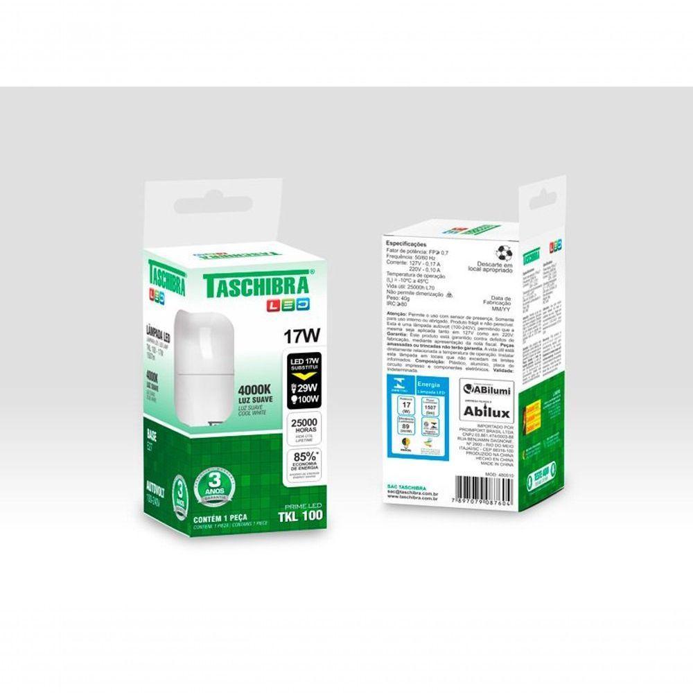 Lâmpada Led Bulbo Tkl 17w Taschibra E27 Bivolt 4000k Luz Neutra - 1