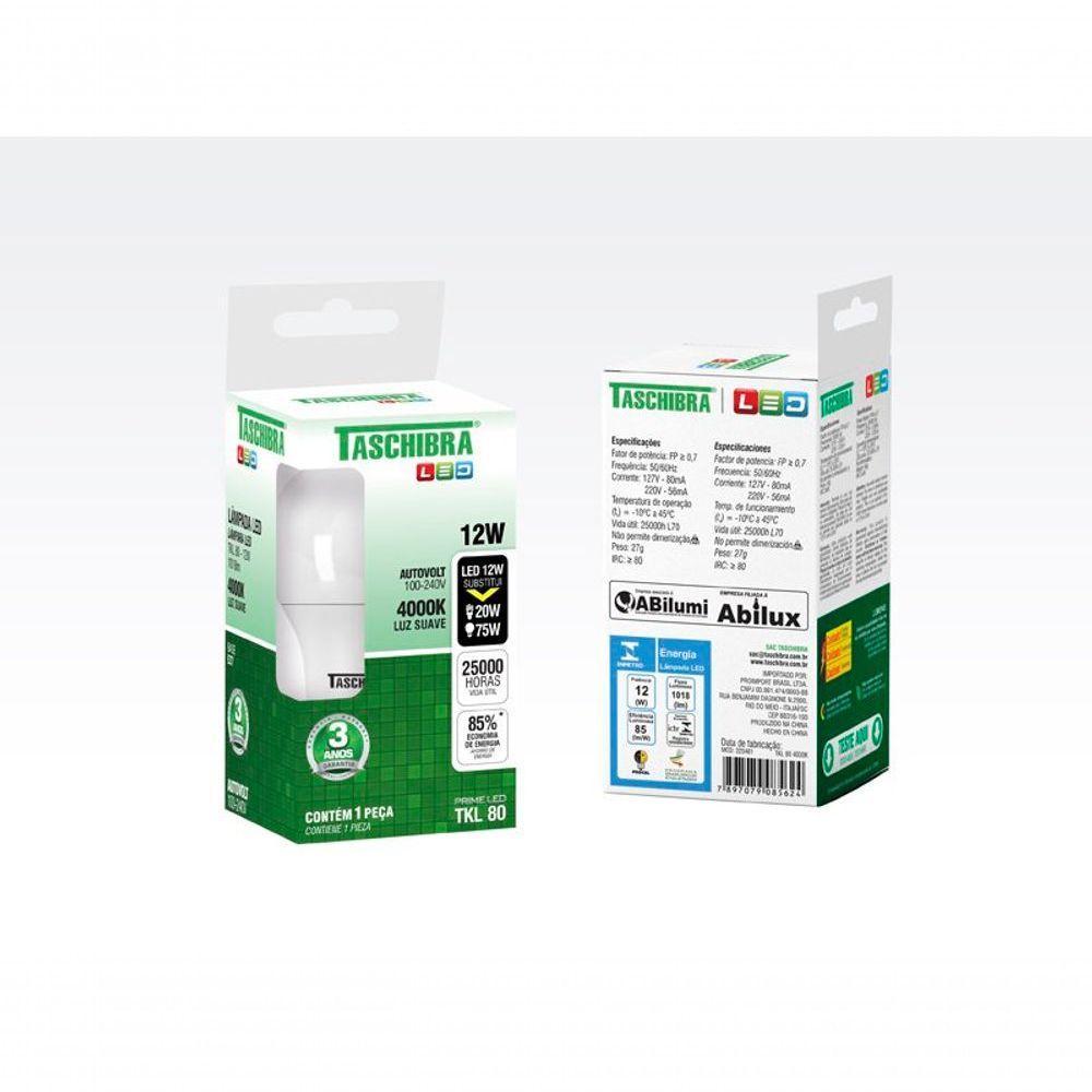 Lâmpada Led Bulbo Tkl 12w Taschibra E27 Bivolt 4000k Luz Neutra - 1