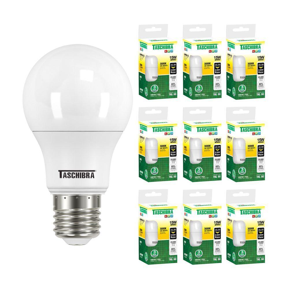 Kit 10 Lâmpadas Led Bulbo Tkl 15w Taschibra E27 Bivolt 3000k Luz Quente - 1