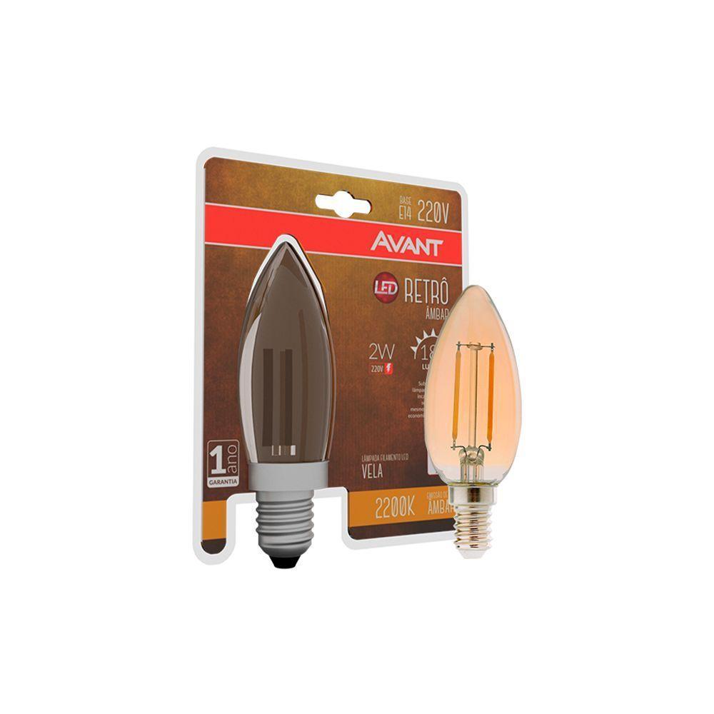Lâmpada Led Filamento Retrô Vela 2W - Amarelo 2200K E14 - 1