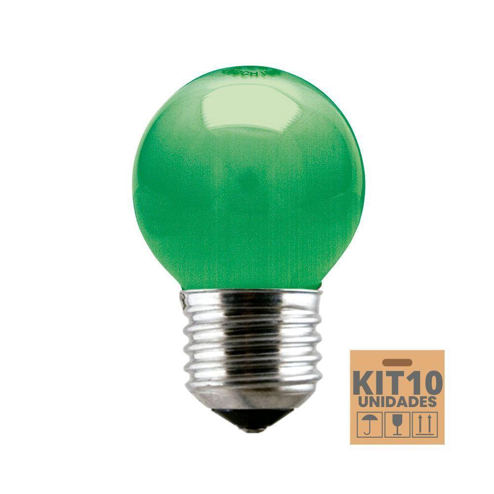 Kit 10 Lâmpadas Incandescente Taschibra Bolinha 15w E27 220v Verde - 1