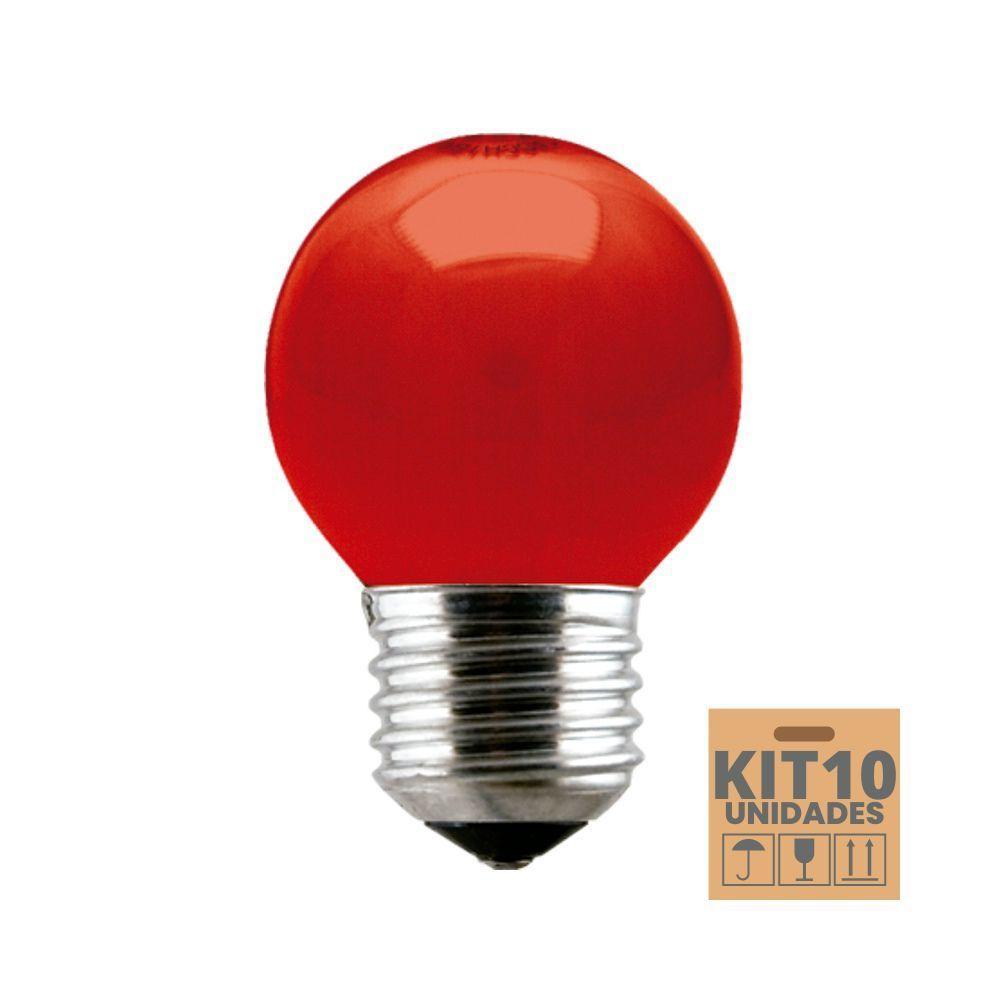 Kit 10 Lâmpadas Incandescente Taschibra Bolinha 15w E27 220v Vermelha - 1