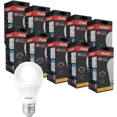 Kit 10 Lâmpadas Led Pêra 15W Bivolt Amarelo 3000K Amarelo 3000K