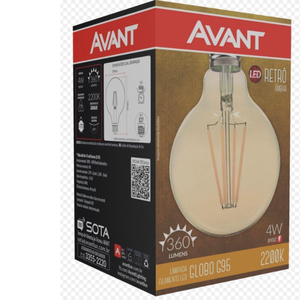 Lâmpada Led Filamento Retrô Globo G95 4W Amarelo 2200K - 4