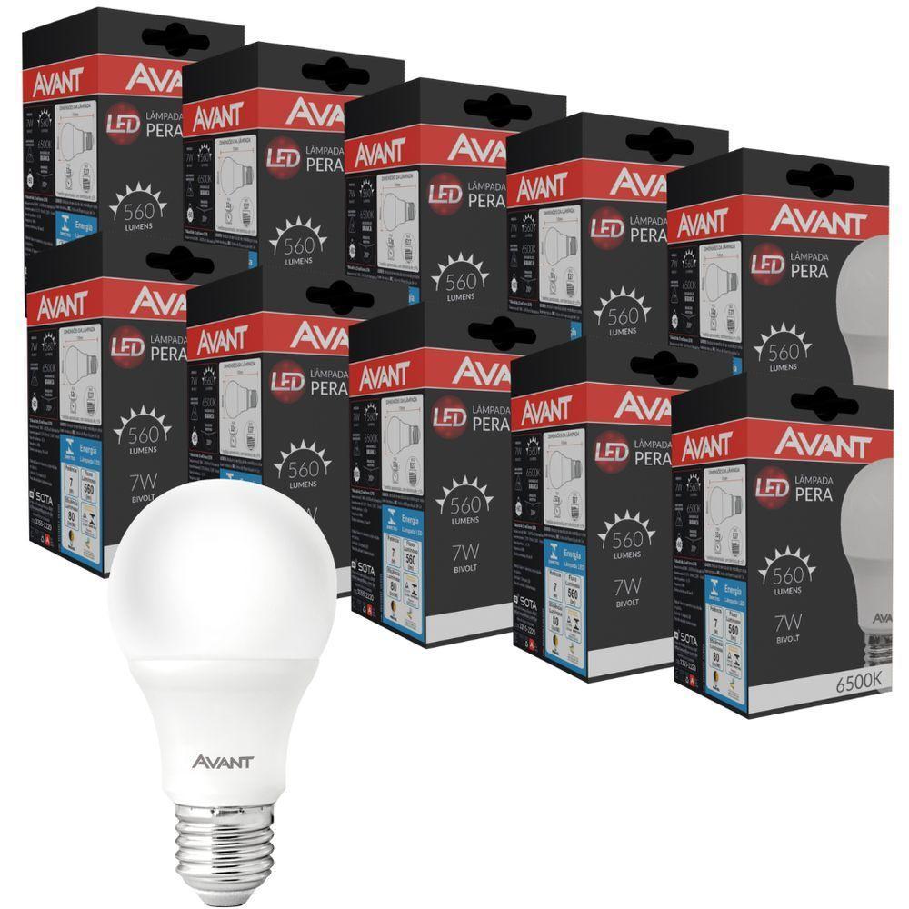 Kit 10 Lâmpadas Led Pêra 7W Bivolt Branco 6500K Branco 6500K - 1