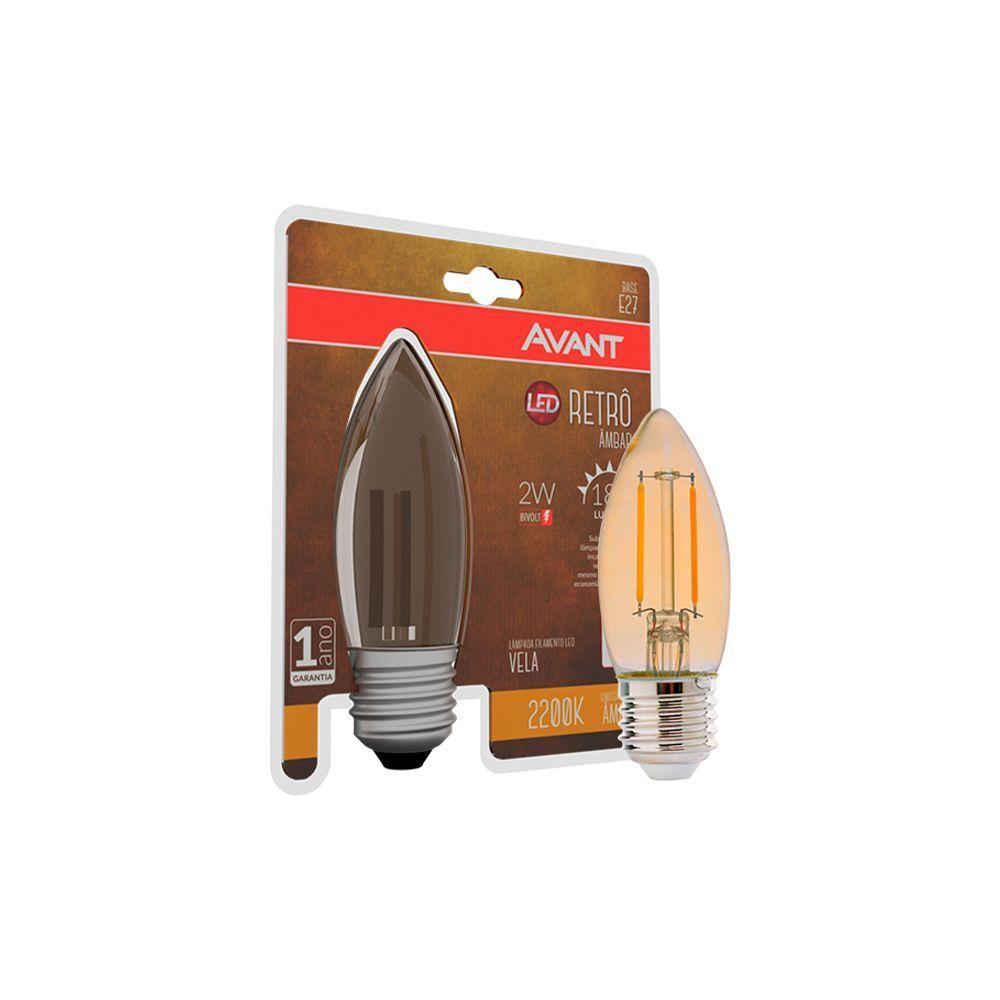 Lâmpada Led Filamento Retrô Vela 2W - Amarelo 2200K E27 - 1