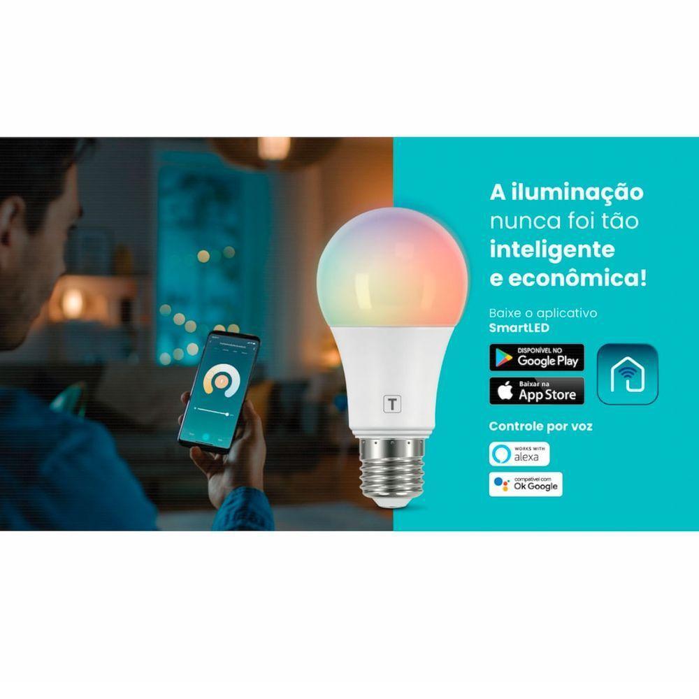 Lâmpada De Led Smart Tramontina Base E27 10 W Bivolt Com 16 Milhões De Cores Rgbw Wi-Fi + Bluetooth - 5