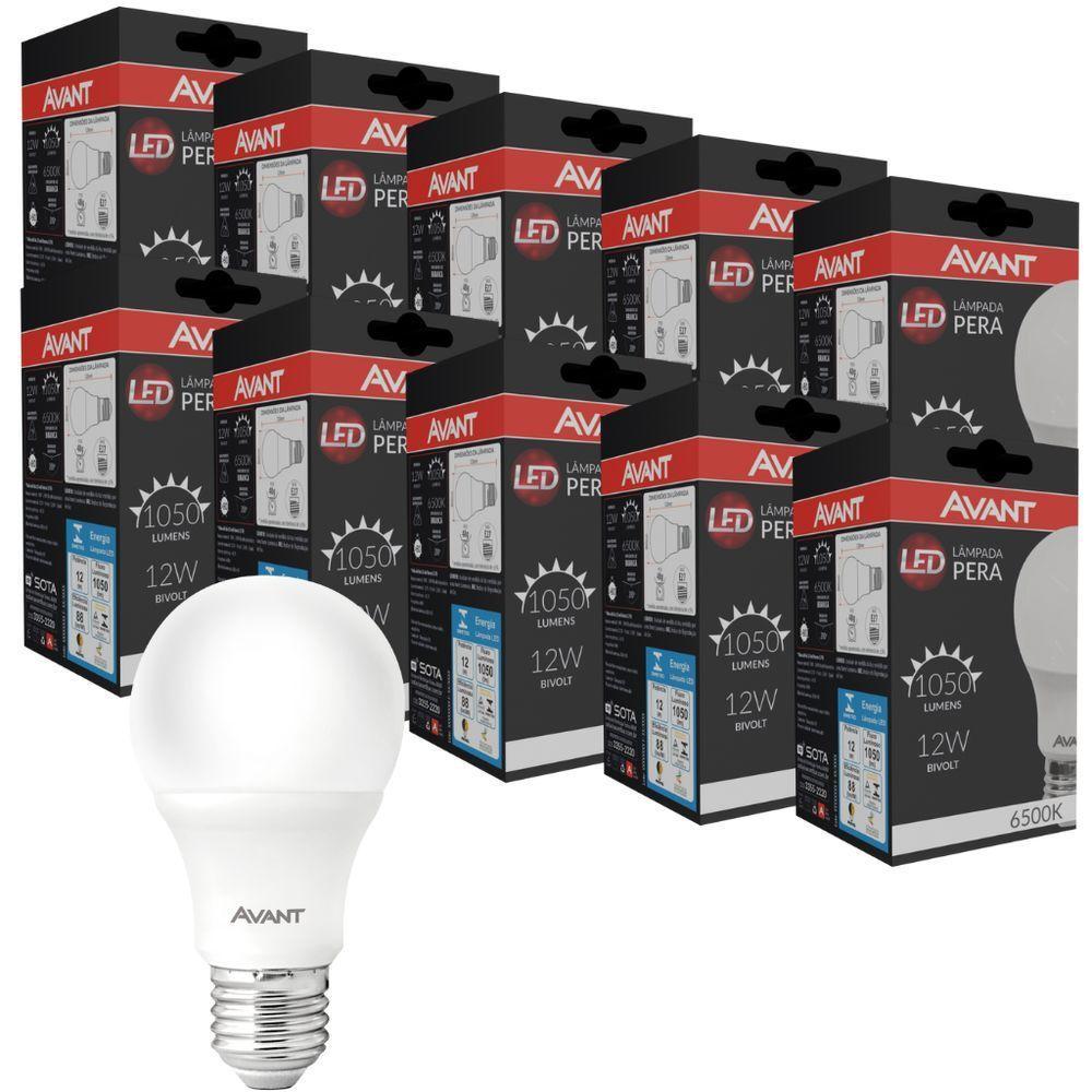 Kit 10 Lâmpadas Led Pêra 12W Bivolt Branco 6500K Branco 6500K - 1