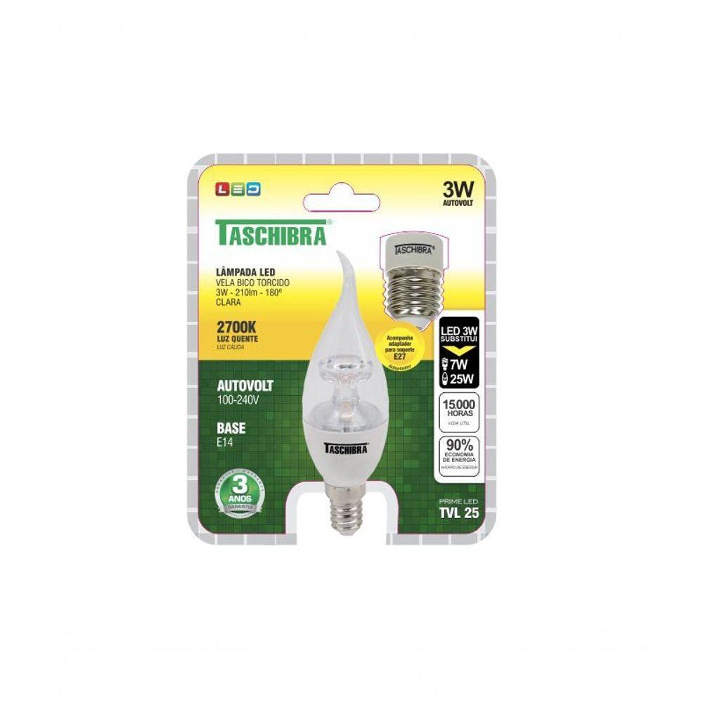 Lâmpada Led Vela Bico Torcido Tvl 3w Taschibra E14/e27 Bivolt 2700k Luz Quente - 3