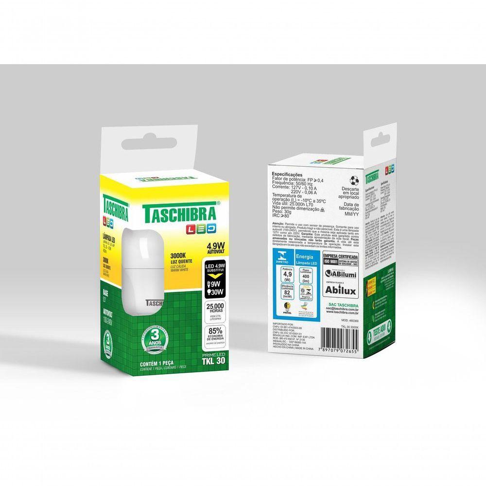 Lâmpada Led Bolinha Tkl 4,9w Taschibra E27 Bivolt 3000k Luz Quente - 2