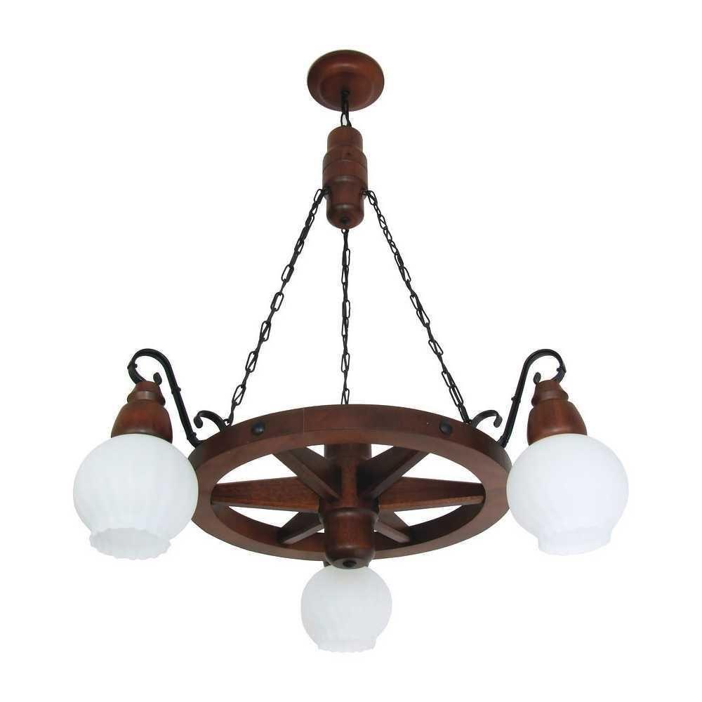 Lustre Roda De Carroça Envelhecido 3 Lâmpadas 603E - 1