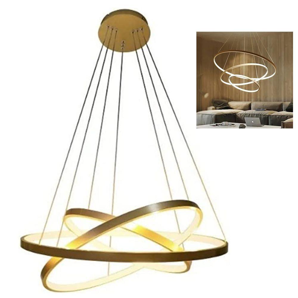 Luminaria Lustre 3 Aneis Led 3 Em 1 Perfil Luxo Ajustavel Residencial Ambiente Moderno - 8