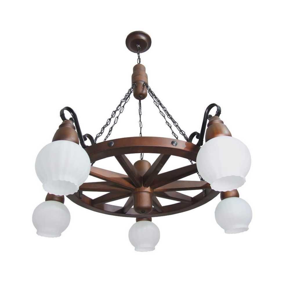 Lustre Roda De Carroça Envelhecido 5 Lâmpadas 605E - 1