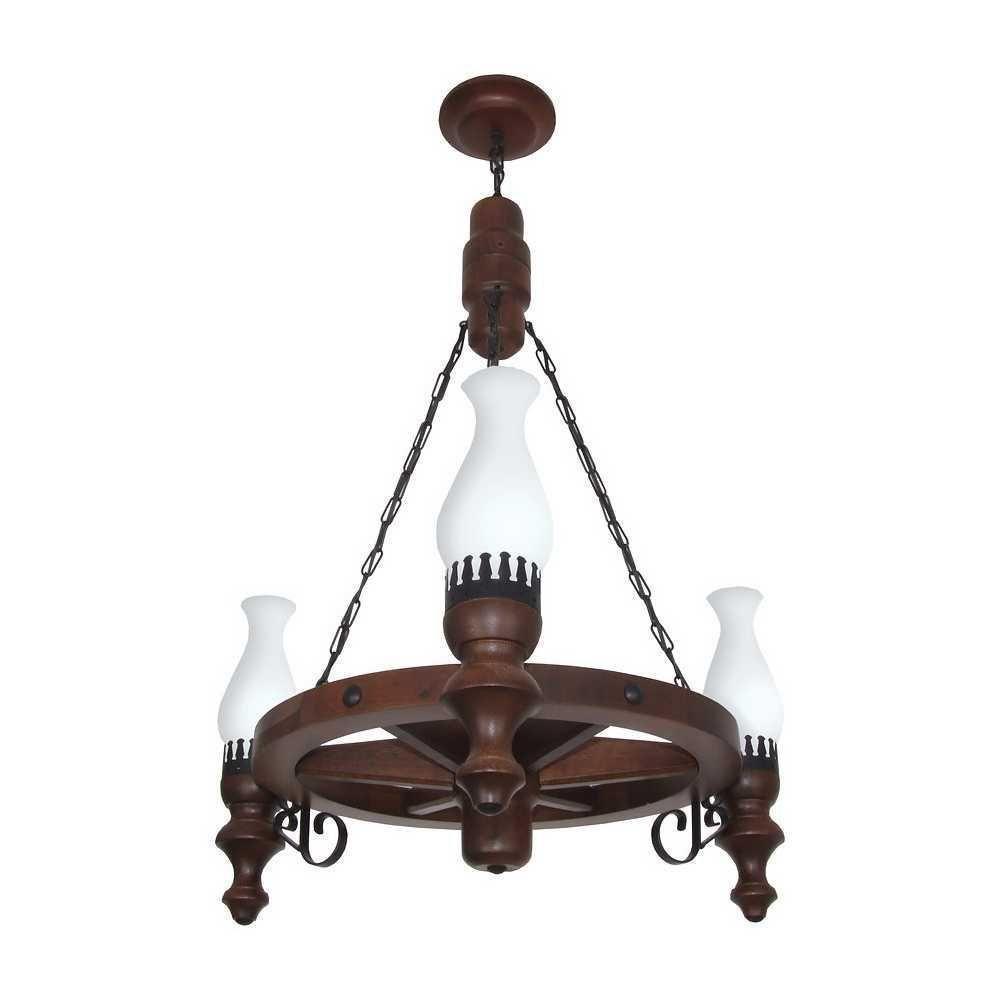 Lustre Roda De Carroça Envelhecido 3 Lâmpadas 903e - Luminárias Muller - 1