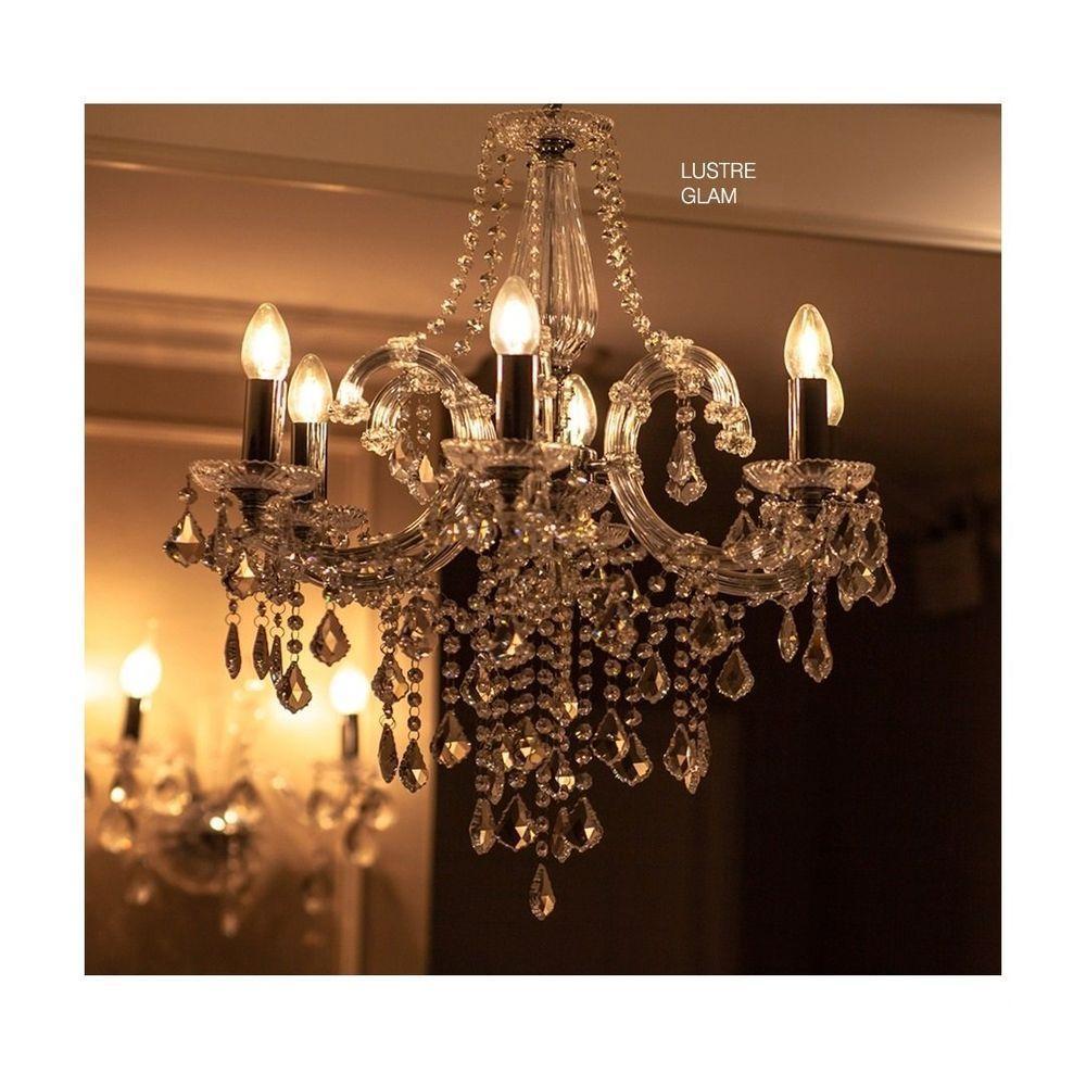 Lustre Glam Maria Tereza Transparente 6 Braços E14 Taschibra - 4