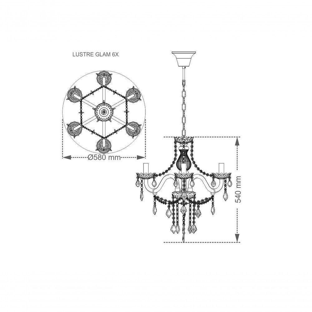 Lustre Glam Maria Tereza Transparente 6 Braços E14 Taschibra - 5