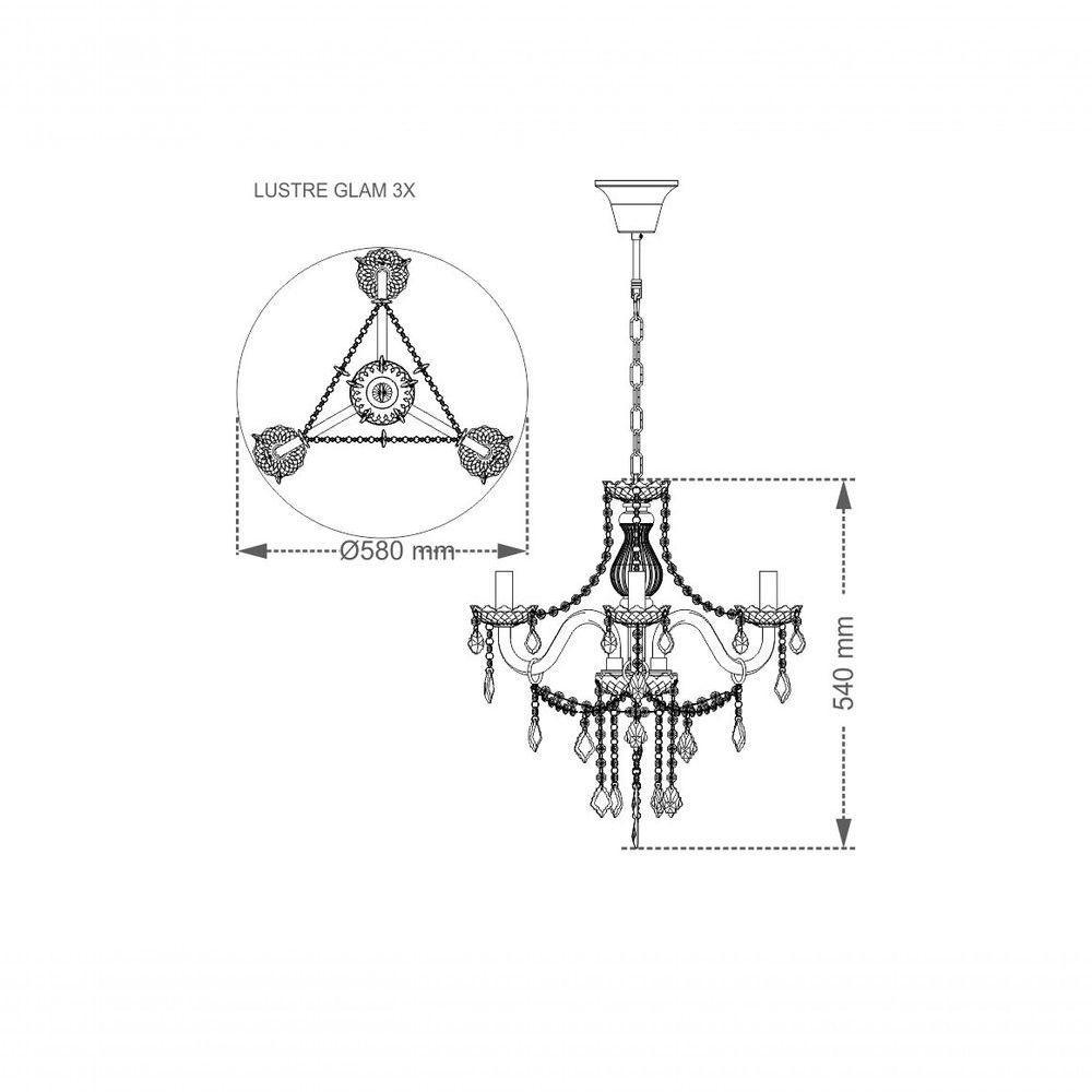 Lustre Glam Maria Tereza Champanhe 3 Braços E14 Taschibra - 6