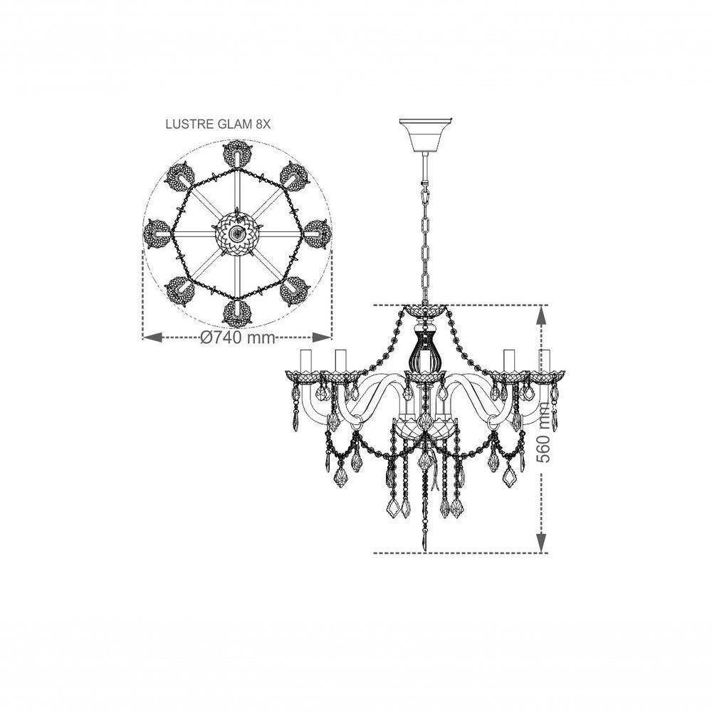 Lustre Glam Maria Tereza Champanhe 8 Braços E14 Taschibra - 2