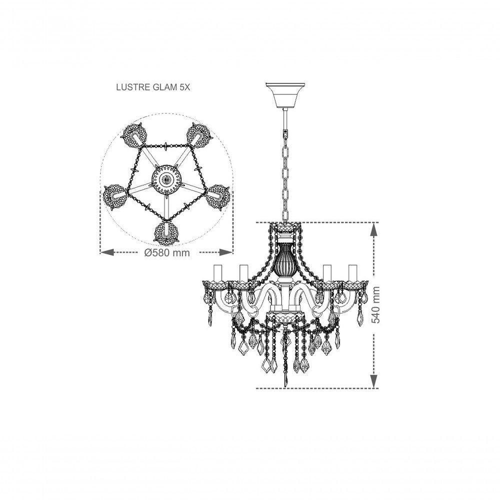 Lustre Glam Maria Tereza Champanhe 5 Braços E14 Taschibra - 5