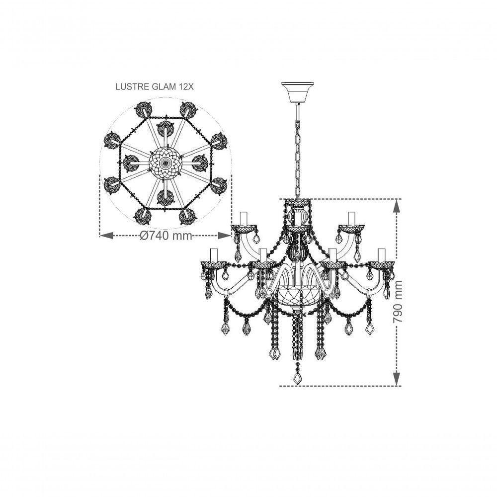 Lustre Glam Maria Tereza Champanhe 12 Braços E14 Taschibra - 2