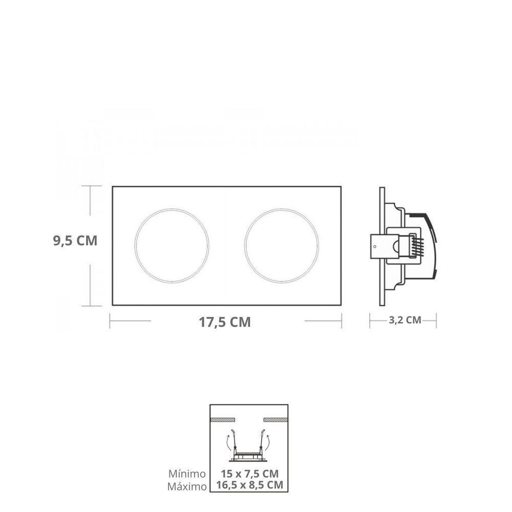Spot Led Quadrado De Embutir Easy Duplo 10w Preto Bivolt Llum 6500k Luz Fria - 3