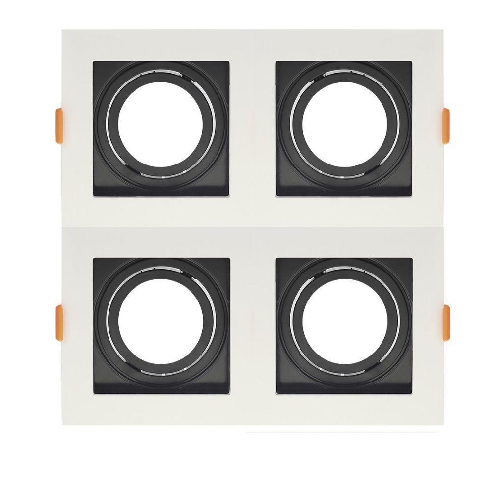 Spot De Embutir Quadrado Recuado Quadruplo Mr16 Direcionável Branco Com Preto - 1