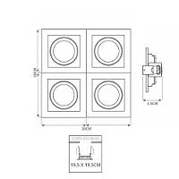 Spot De Embutir Quadrado Recuado Quadruplo Mr16 Direcionável Branco Com Preto - 3