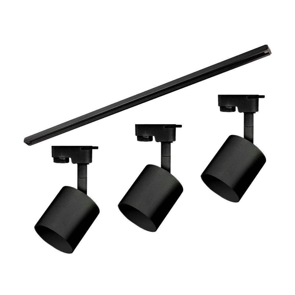 Kit Trilho Taschibra Com 3 Spot Track Ar70 Gu10 Bivolt Preto - 1