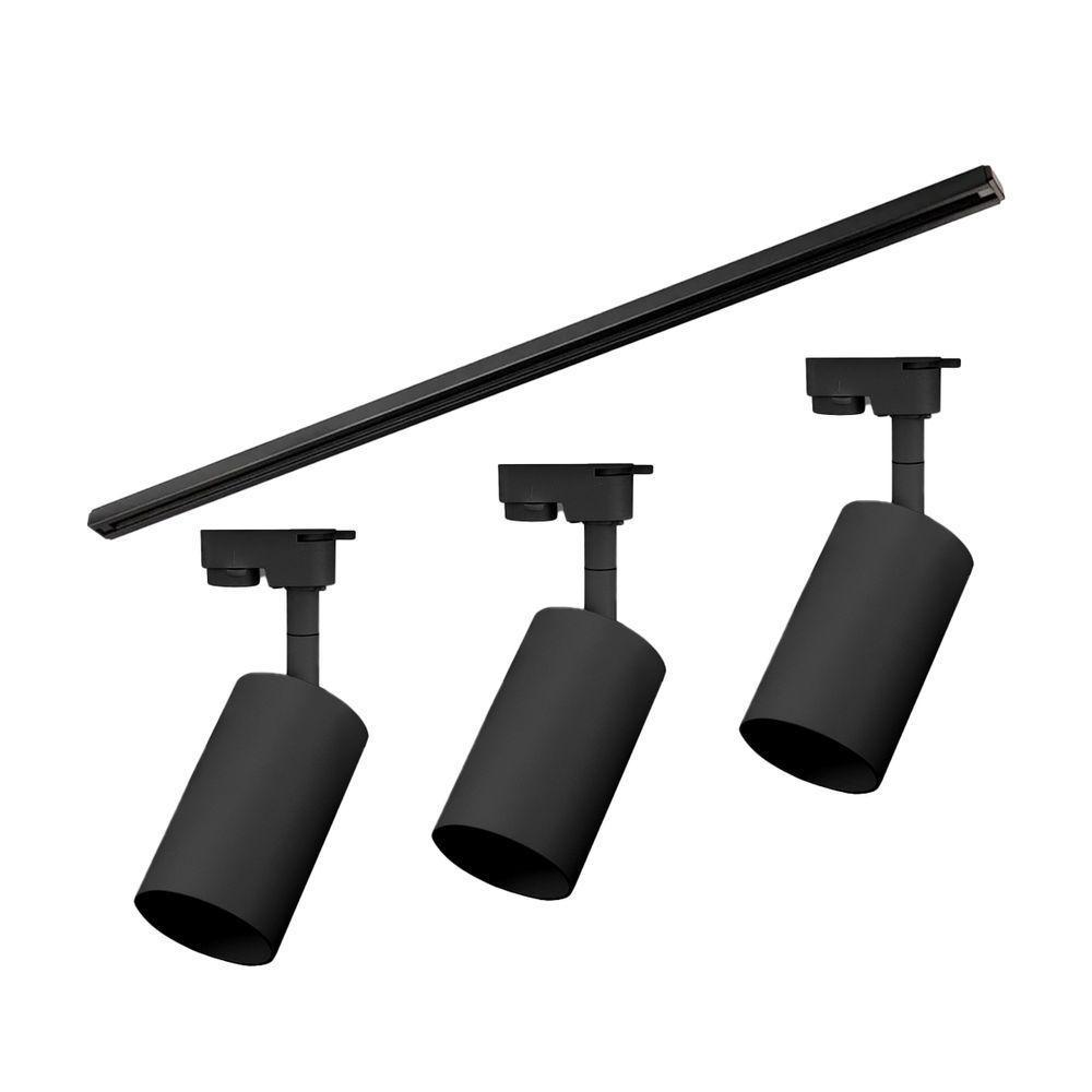 Kit Trilho Taschibra Com 3 Spot Track Par20 E27 Bivolt Preto - 1