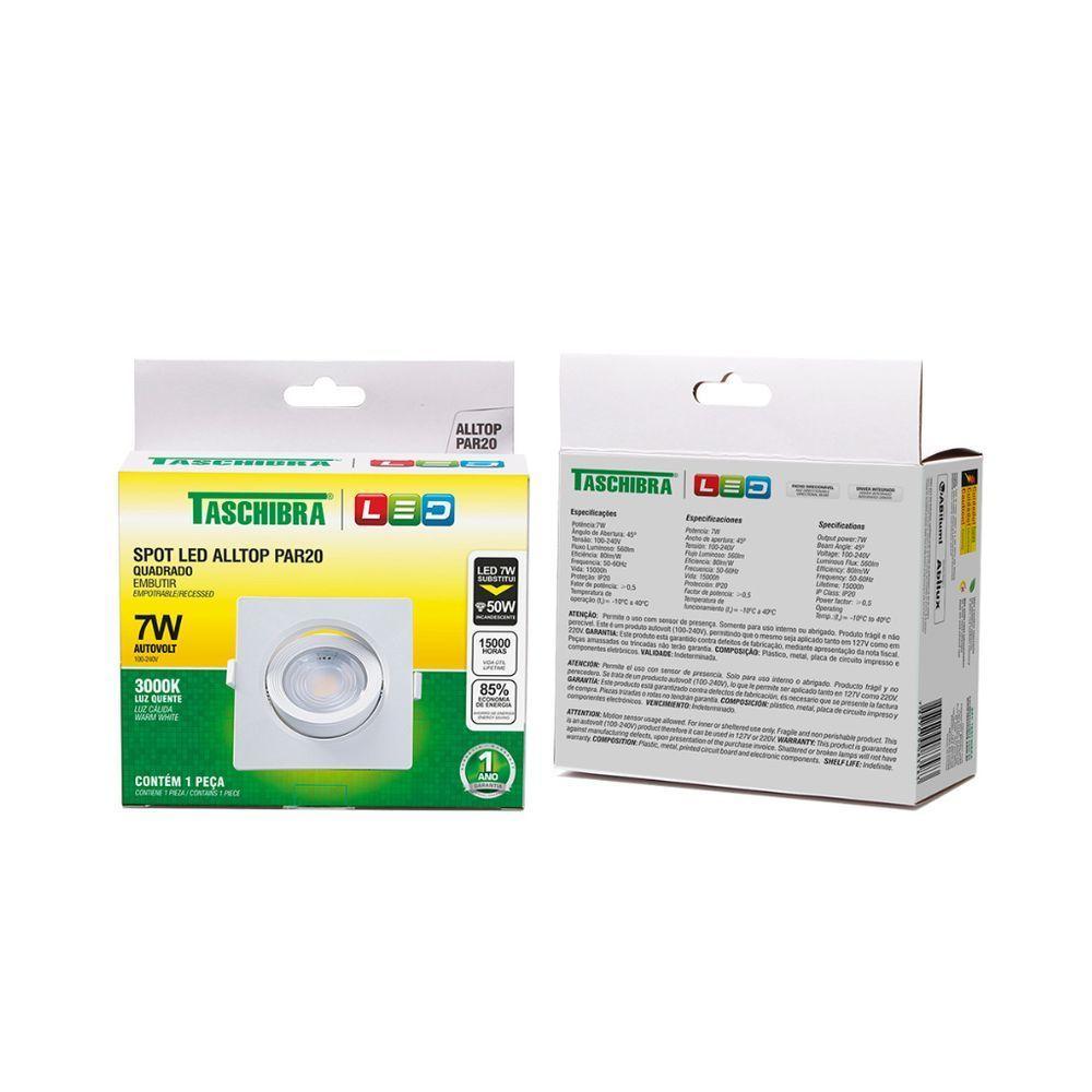 Spot Embutir Quadrado Alltop Led Par20 7w - Taschibra 3000k (amarela) - 1