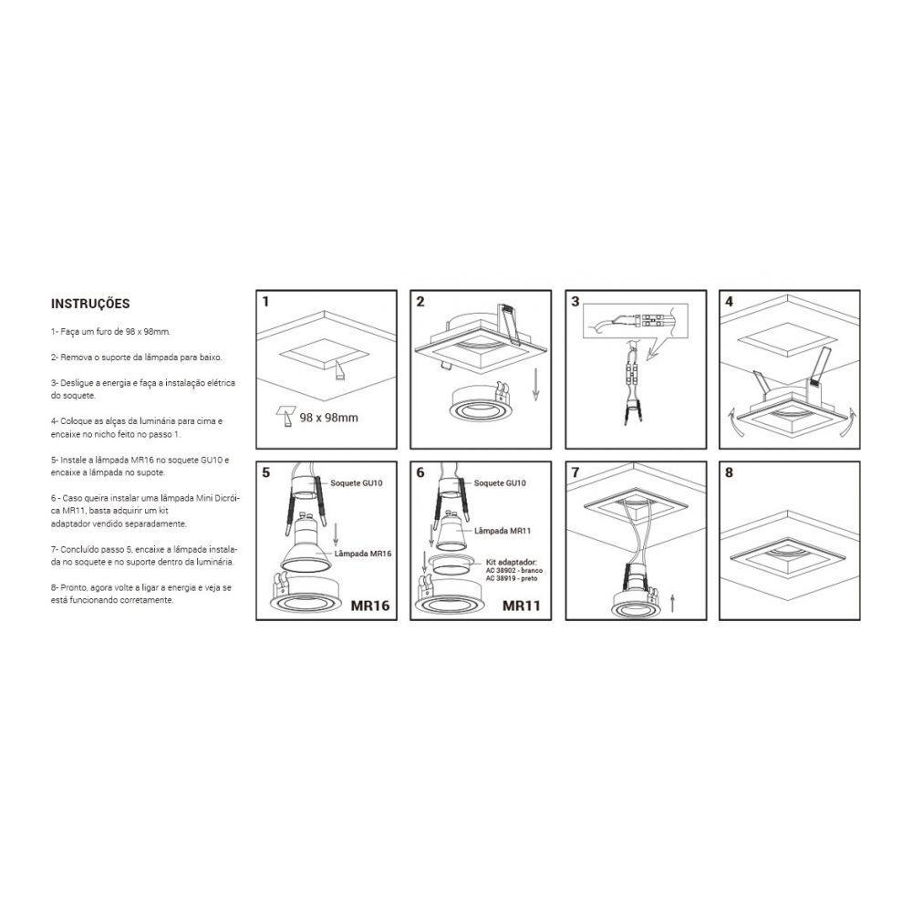 Spot Embutir Conecta Recuado Quadrado Neutro Branco - 6