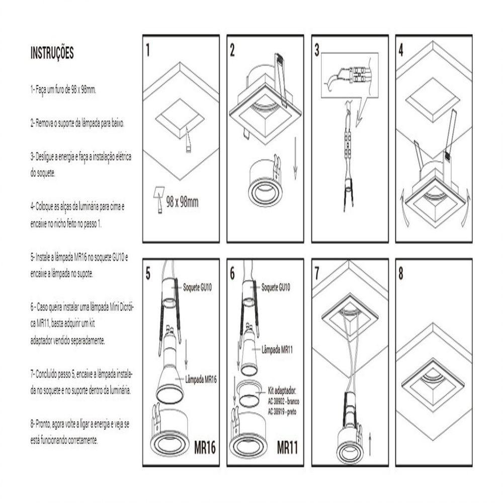 Spot Embutir Conecta Recuado Quadrado Branco Frio - 9