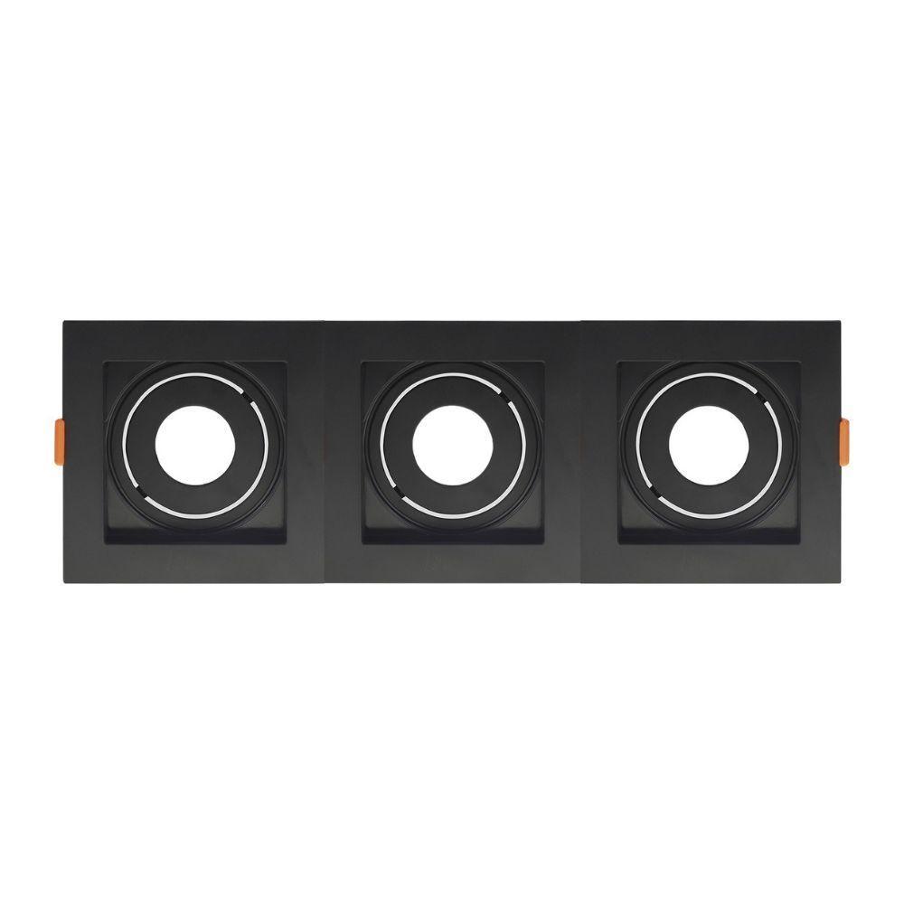 Spot De Embutir Quadrado Recuado Triplo Mr11 Direcionável Preto - 1