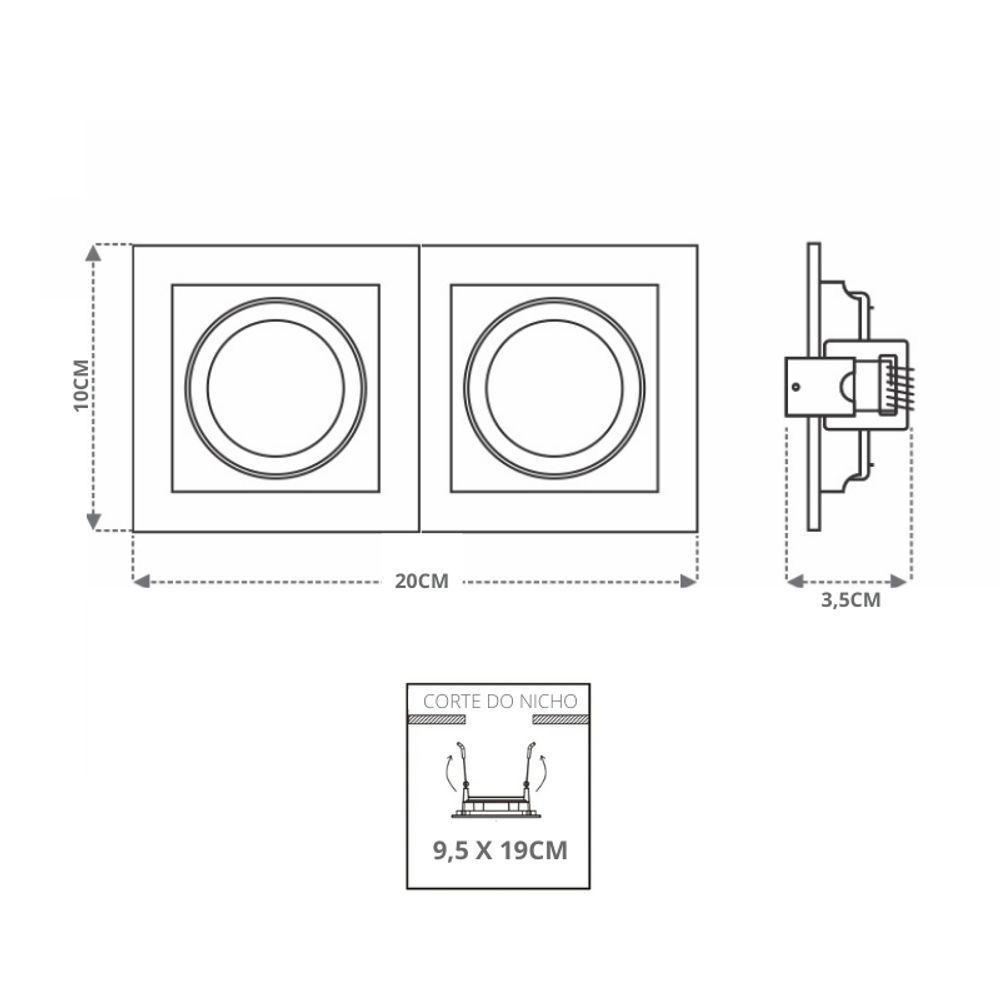 Spot De Embutir Quadrado Recuado Duplo Mr16 Direcionável Branco - 2