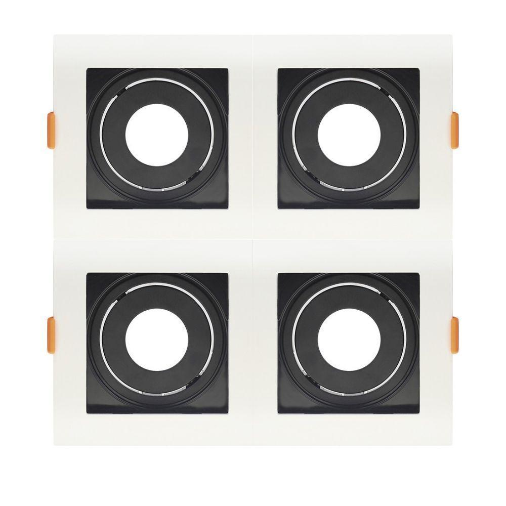 Spot De Embutir Quadrado Recuado Quadruplo Mr11 Direcionável Branco Com Preto - 1
