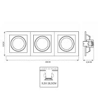 Spot De Embutir Quadrado Recuado Triplo Mr16 Direcionável Branco Com Preto - 2