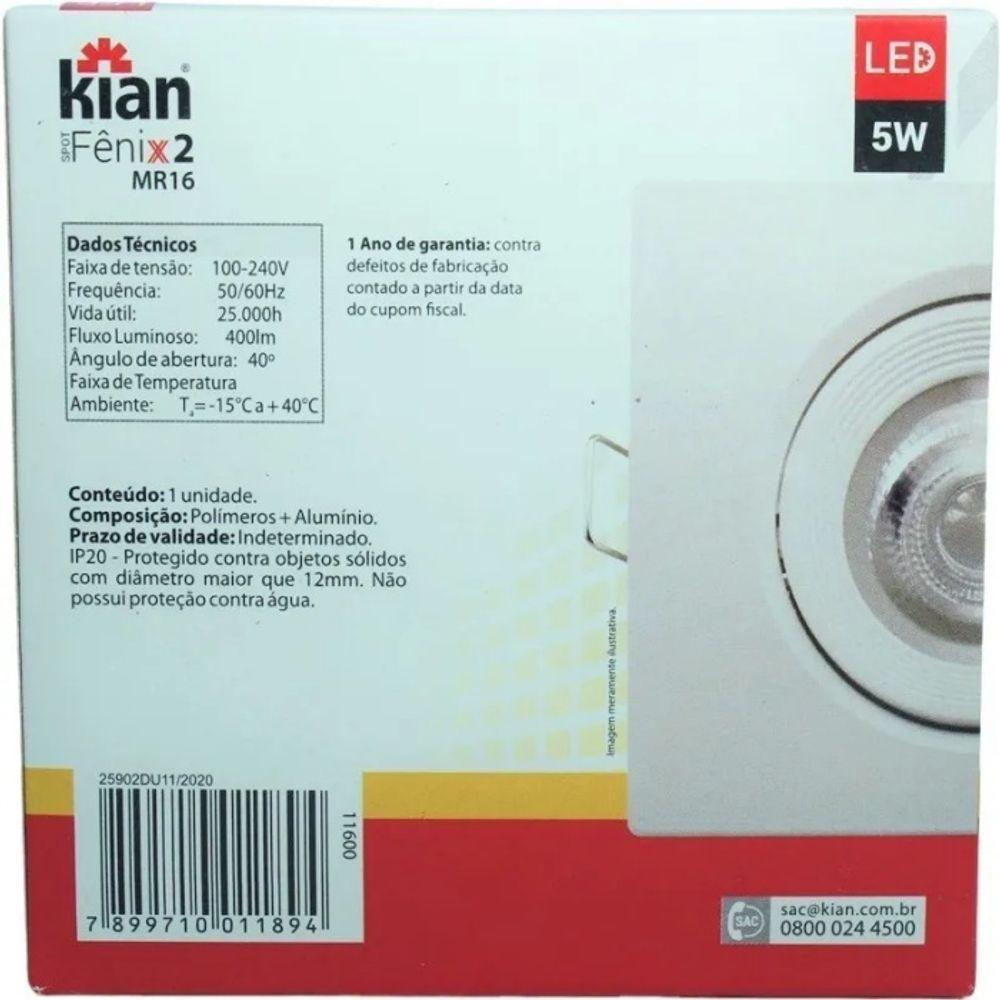 Kit 8 Spot Led Embutir 5w Quadrado 9x9cm Branco Frio Bivolt - 4