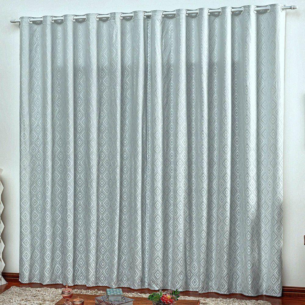 Cortina Em Jacquard Degradê 3,00 X 2,70 Para Varão - Cinza - 1