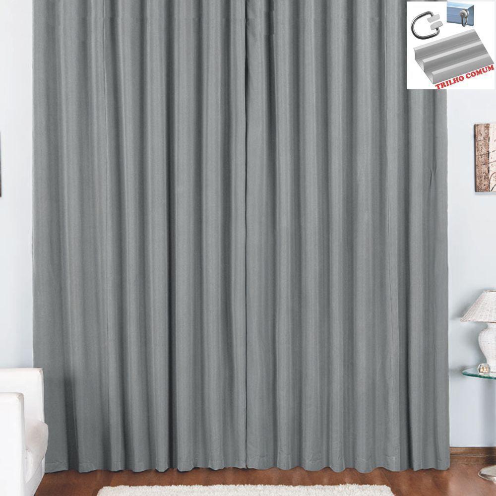 Cortina Pryme 4 Metros Sala Quarto Em Oxford Para Trilho Comum Cinza - 1