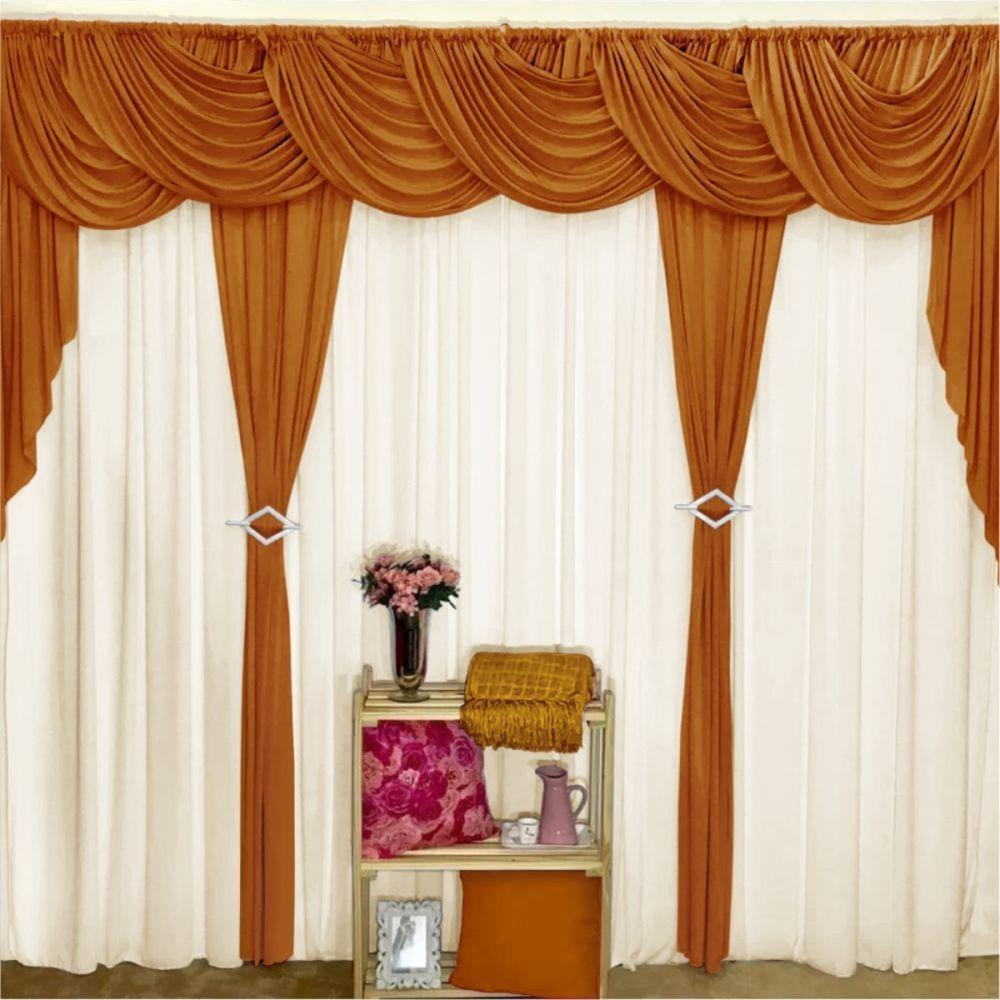 Cortina Idealle Para Varão Em Malha 4,00m X 2,60m Sala Quarto Top - Laranja - 1