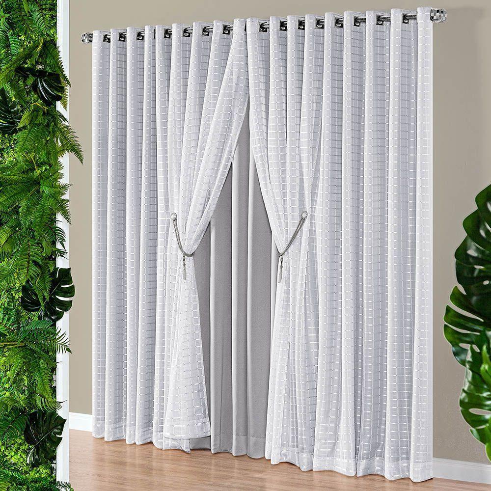 Cortina Iris 3 Metros Semi Blackout Sala Quarto Para Varão - Cinza - 1