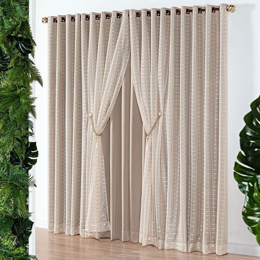 Cortina Iris 2 Metros Semi Blackout Sala Quarto Para Varão - Bege - 1