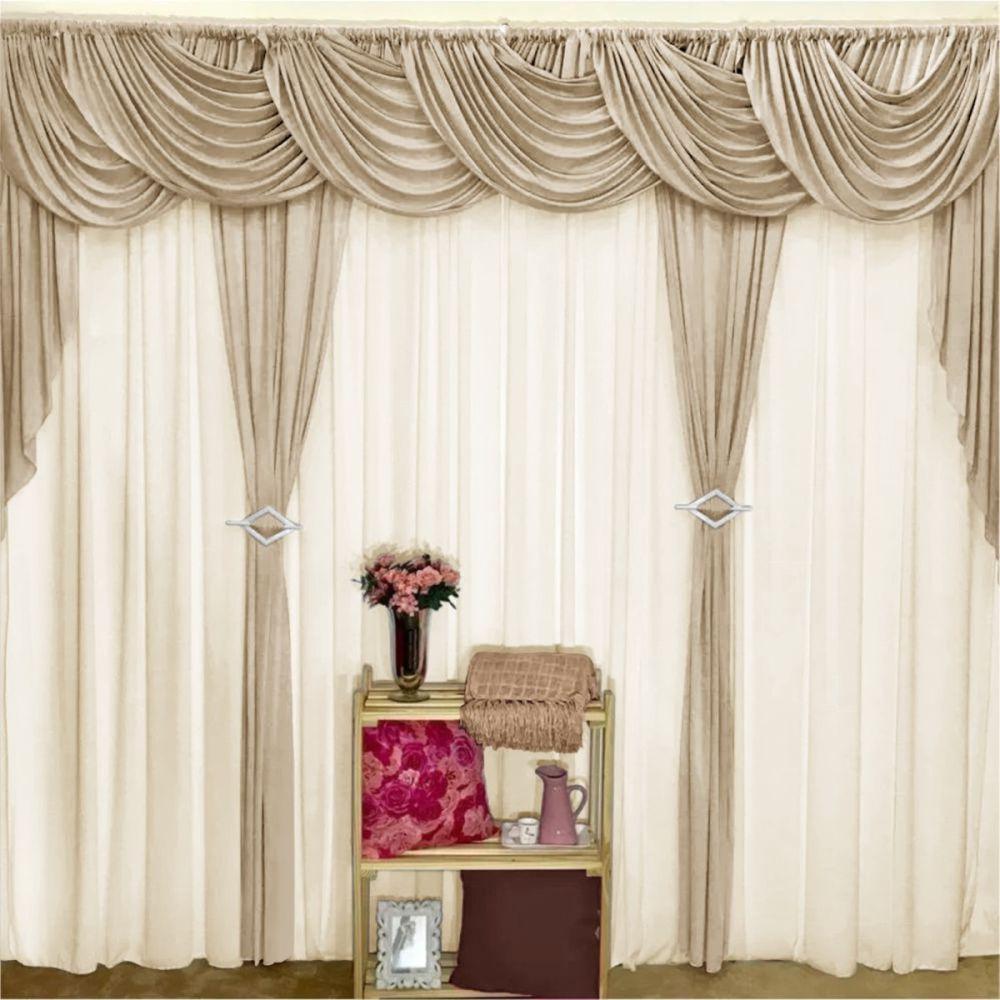 Cortina Idealle Para Varão Em Malha 3,00m X 2,60m Sala Quarto Top - Avelã - 1