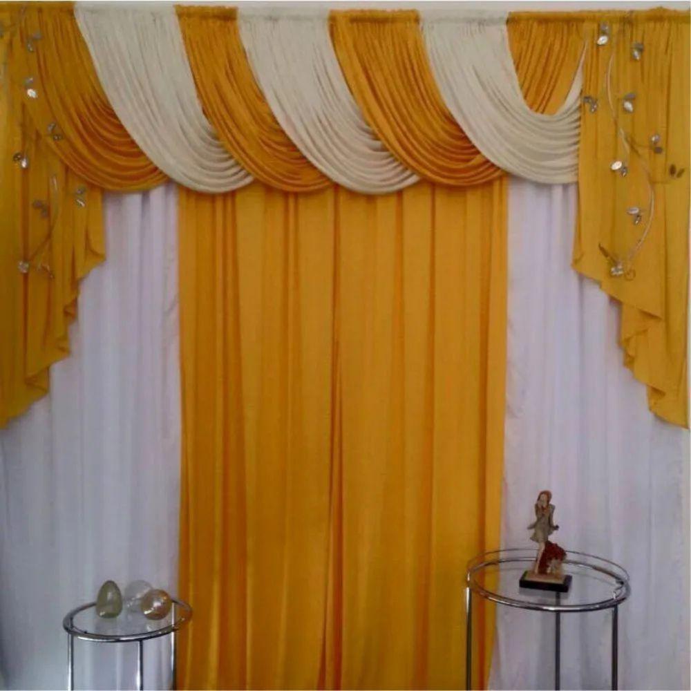 Cortina Romantic Para Varão Em Malha 3,00m X 2,60m Sala Quarto - Amarela - 1