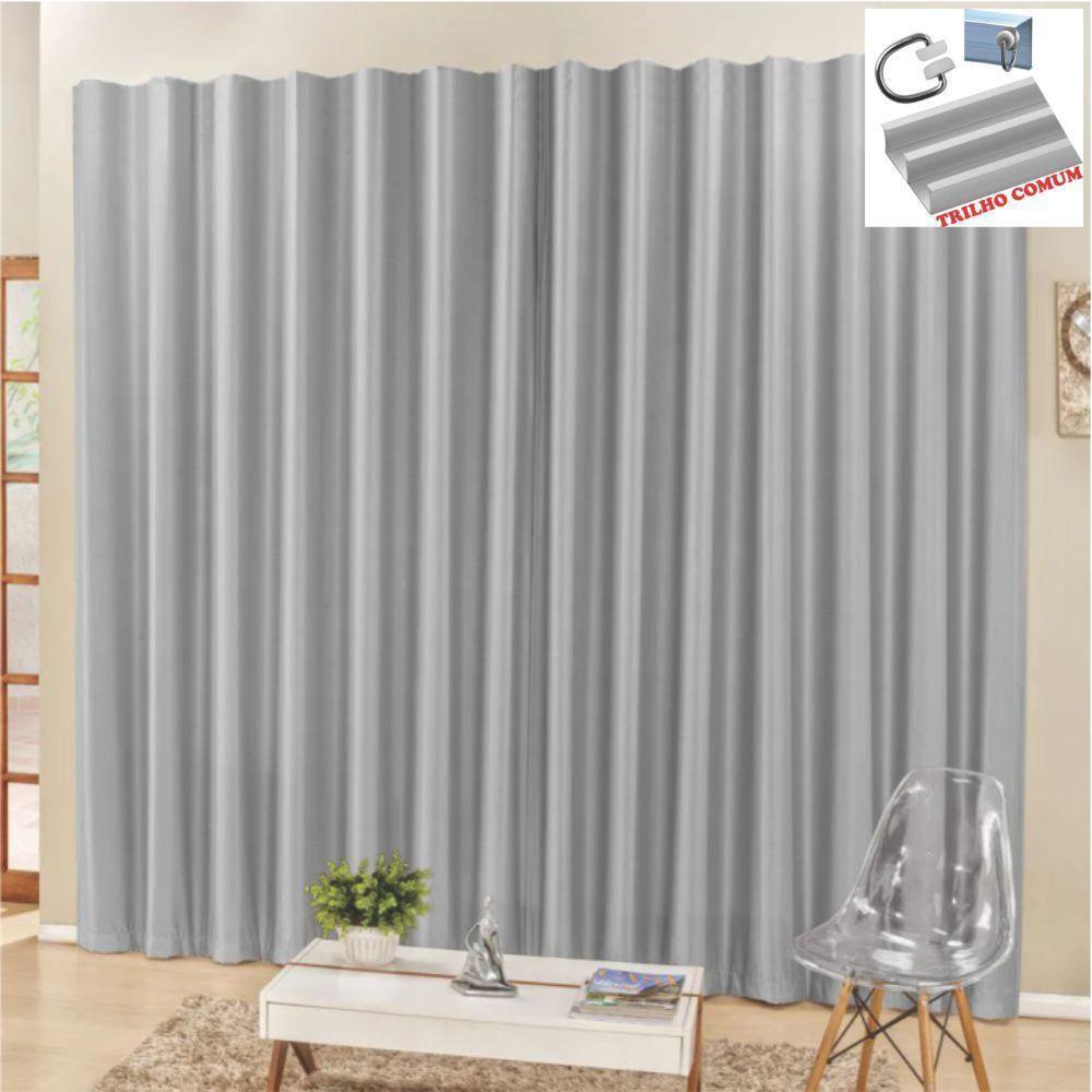 Cortina 2 Mts Sala Quarto Escritório Blackout Para Trilho Comum - Cinza - 1