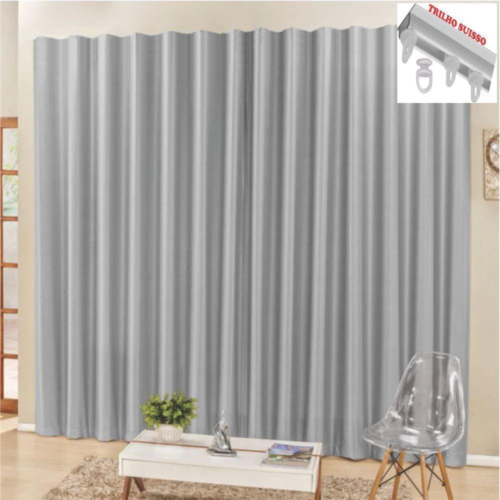 Cortina 3 Mts Sala Quarto Escritório Blackout Para Trilho Suisso - Cinza - 1