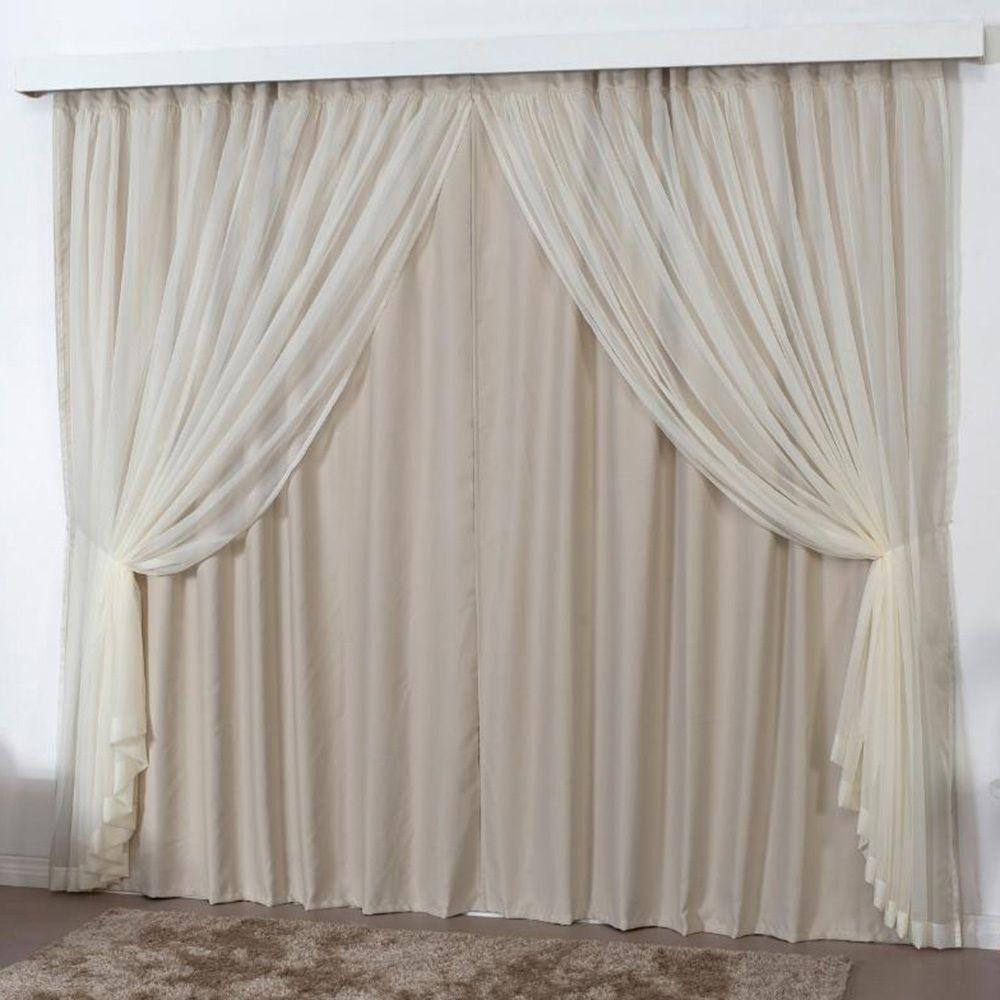 Cortina Mirage 2 Mts Sala Quarto Blackout Voal Trilho Suisso - Bege - 1