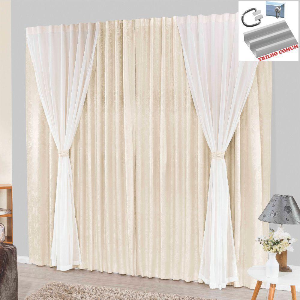 Cortina Bhaly Jacquard E Voal 4,00 X 2,50 Para Trilho Comum - Palha - 1