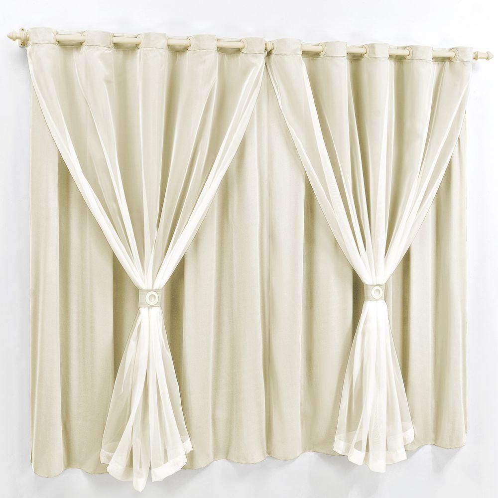 Cortina 2 Mts Sala Quarto Malha Com Voal Trilho Suisso Baratissima Palha - 1