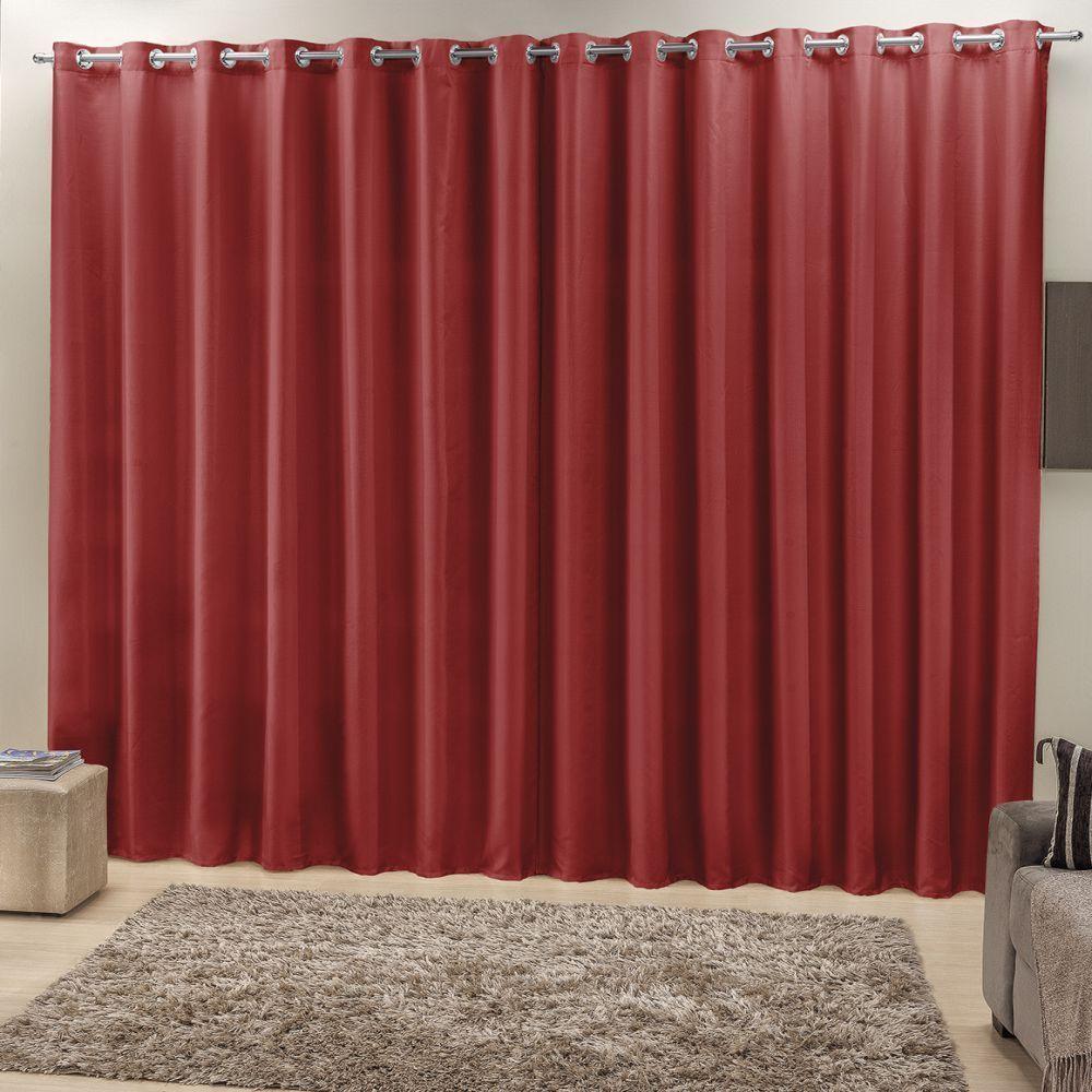 Cortina 2 Mts Sala Quarto Escritório Ráfia Trilho Suisso Baratissima Vermelho - 1